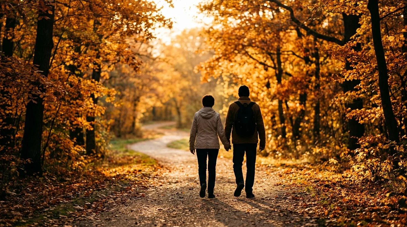 Two people enjoying an active outdoor walk - cardiovascular wellness habits after 50